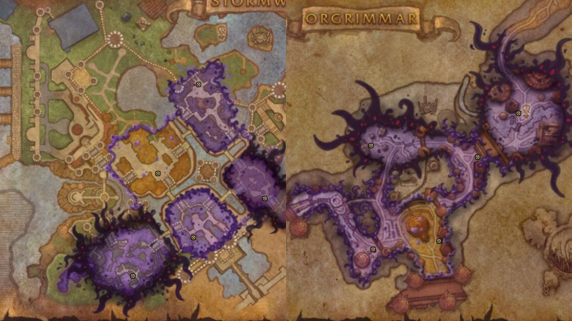 The left side of the map shows the locations in Stormwind, the right is for Orgrimmar (Image via Blizzard Entertainment)